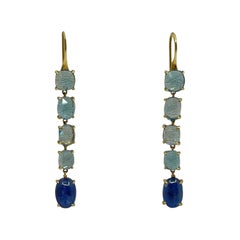 Drop Earrings with Kyanite, Blue Topaz & Gold