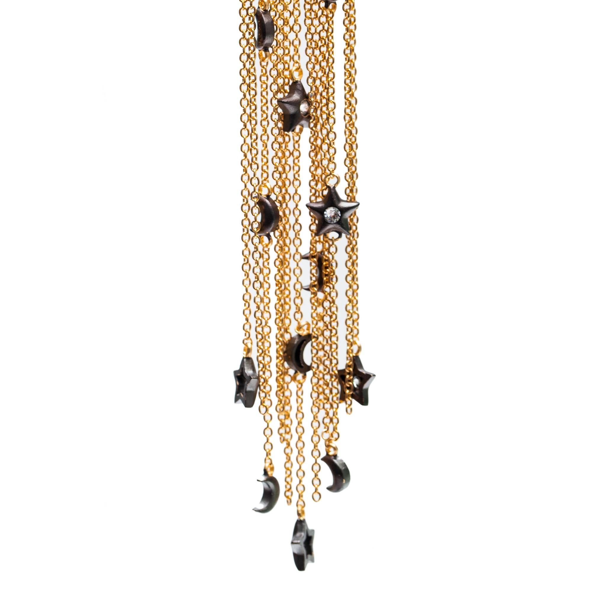 Tropfenohrringe mit Mond- und Sternenquasten aus Vermeil-Gold Damen im Angebot