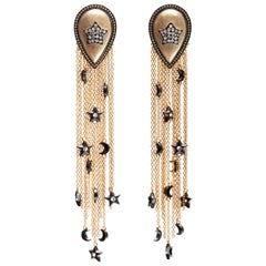Drop Earrings with Moons and Stars Tassels in Vermeil Gold