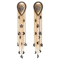 Drop Earrings with Moons and Stars Tassels in Vermeil Gold