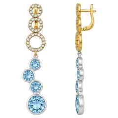 Drop Earrings with Natural Sky Blue Topaz, silver, gold