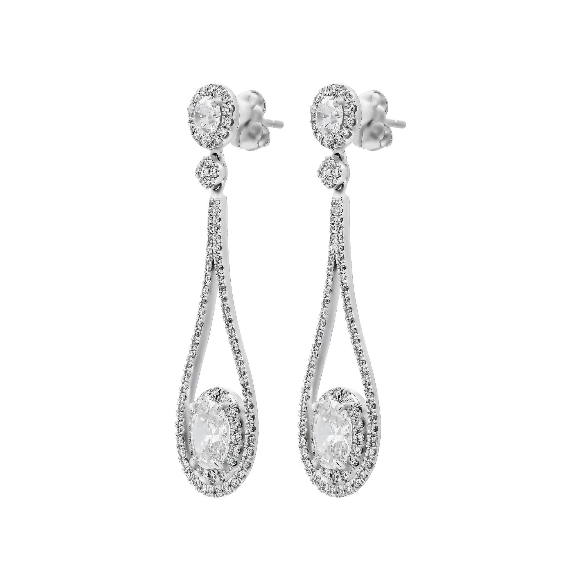 Oval Cut Drop Earrings with Oval Diamonds For Sale