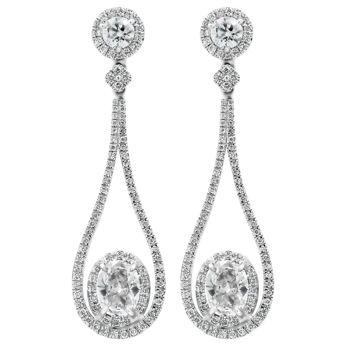 Drop Earrings with Oval Diamonds For Sale