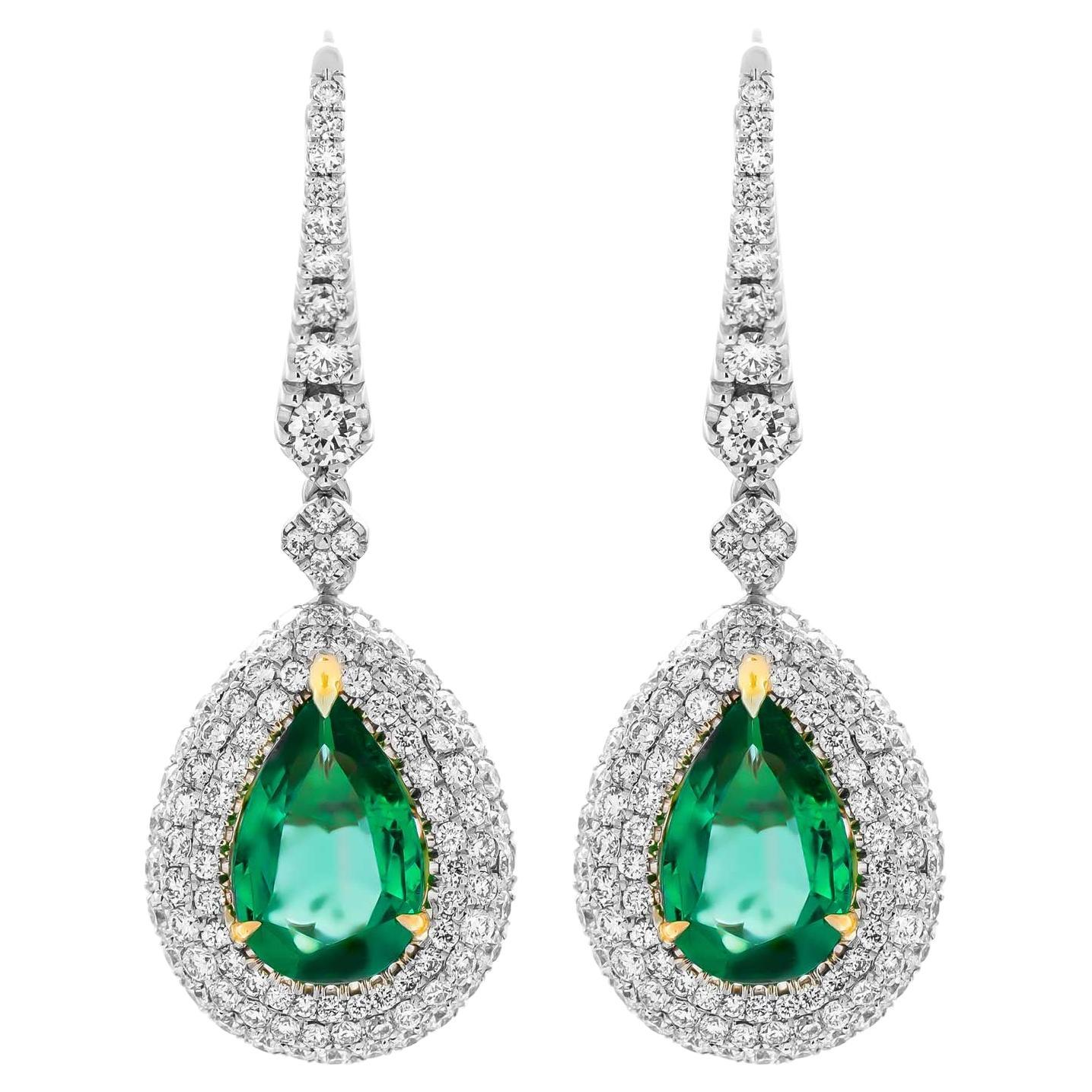 Drop Earrings with Pear Shape Emeralds 6.96ct and Diamonds