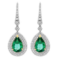 Boucles d'oreilles en goutte avec émeraudes en forme de poire 6,96 carats et diamants