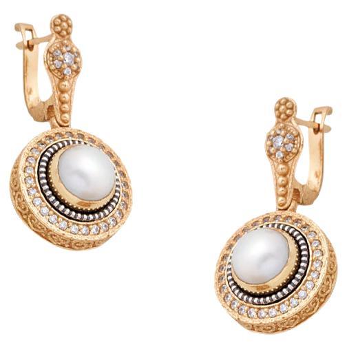 Drop Earrings with Pearls and Zircon Stones, Dimitrios Exclusive S259 For Sale