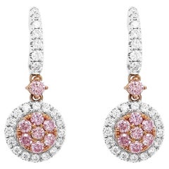 Pendientes de gota con diamantes redondos brillantes Argyle Rosa y diamantes Blancos