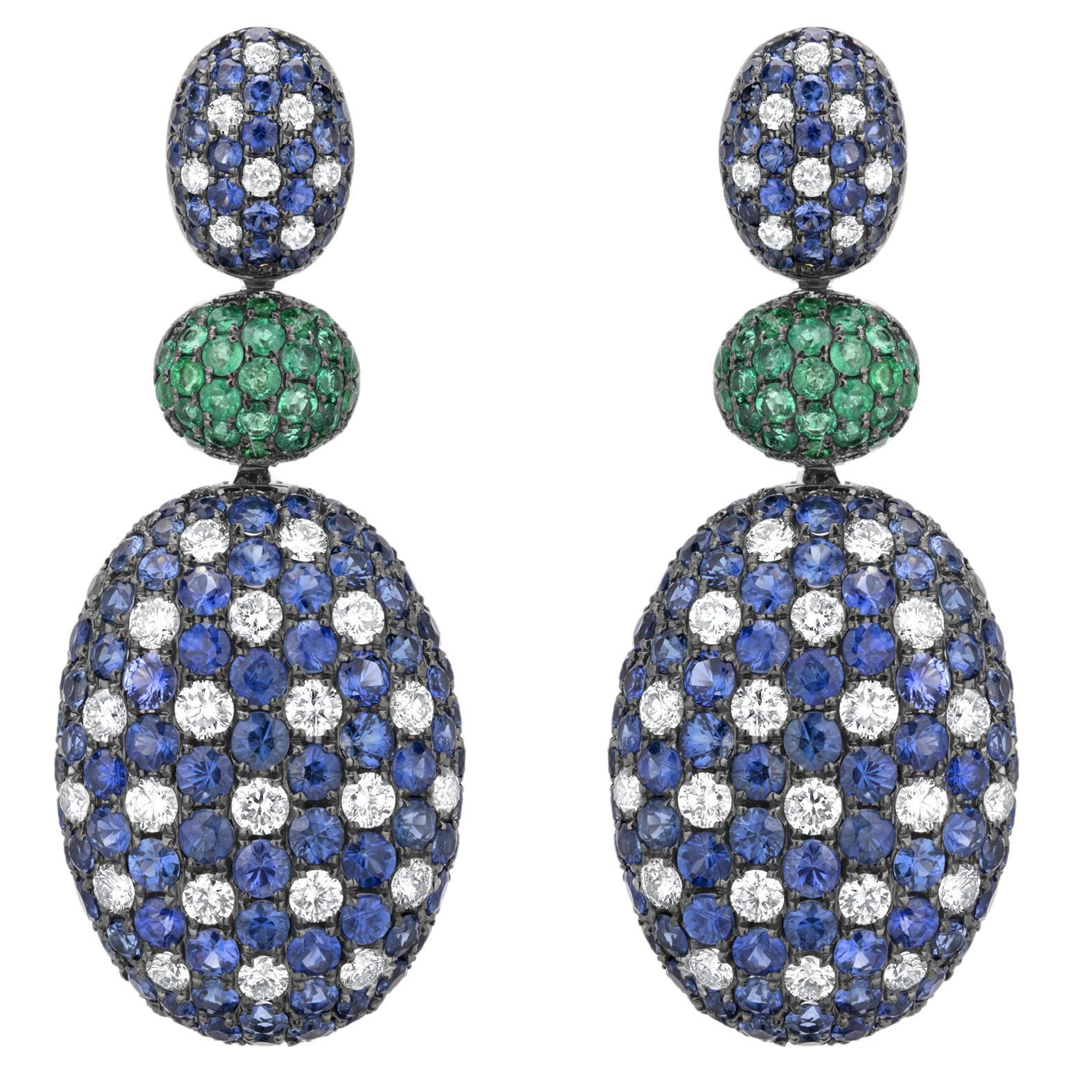 Nigaam 7.03 Cts. Multi-Gemstone with Diamond Three-Tiered Cluster Drop Earrings