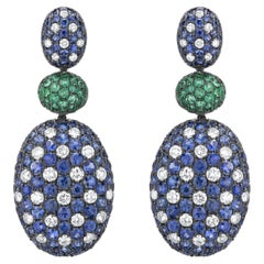 Nigaam 7.03 Cts. Multi-Gemstone with Diamond Three-Tiered Cluster Drop Earrings