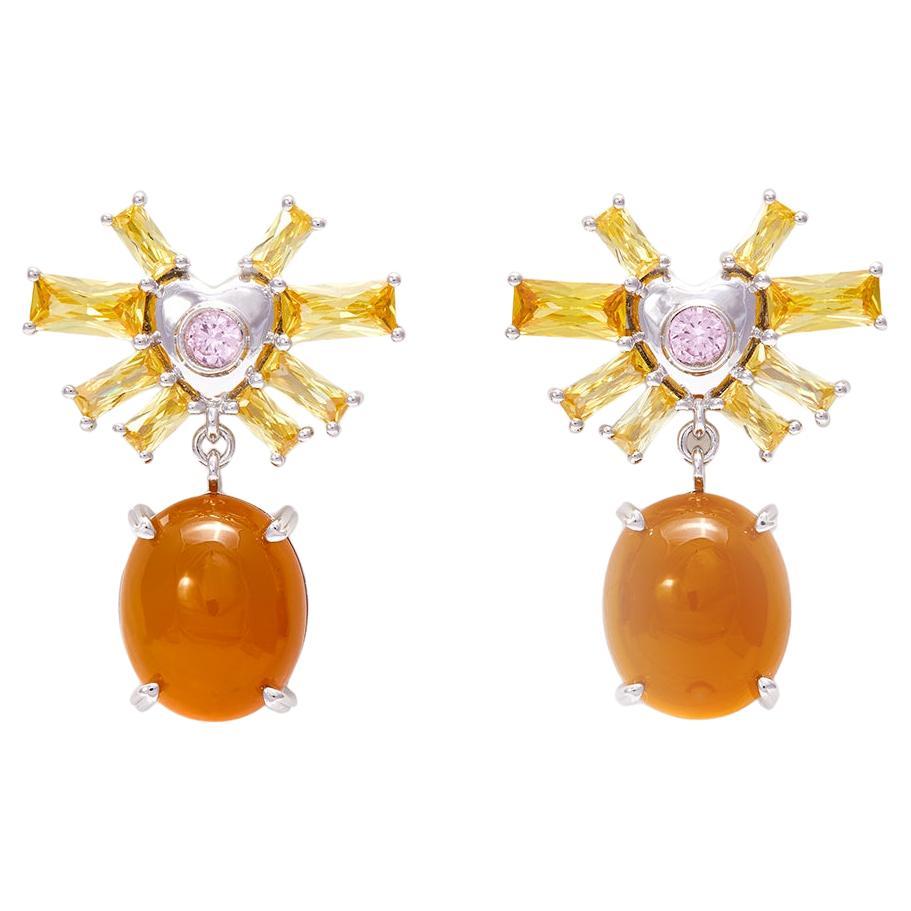 Drop Earrings with Yellow Agate Stone For Sale