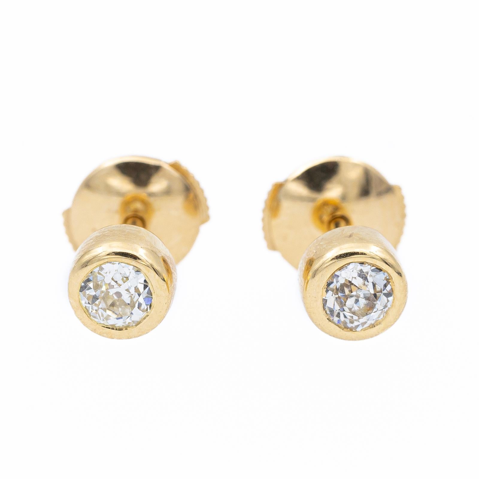 Old European Cut Drop Earrings Yellow Gold Diamond For Sale
