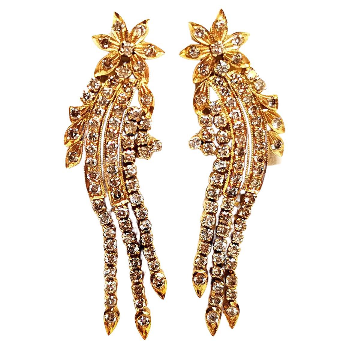 Drop Earrings Yellow Gold Diamond For Sale