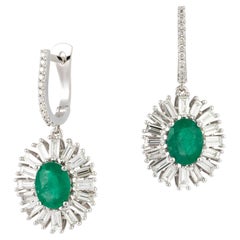 Drop Emerald White Gold 18K Earrings Diamond for Her