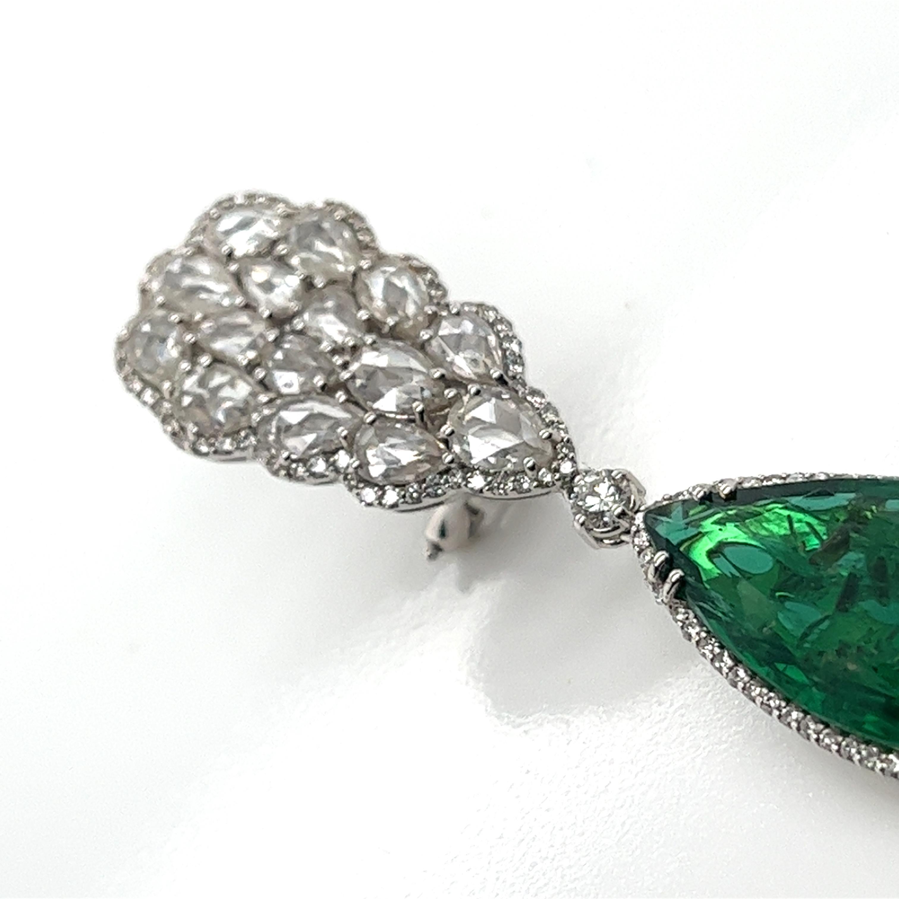 Pear Cut Drop Emeralds and Diamonds Earrings  18KT White Gold  GIA CERTIFIED For Sale