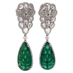Drop Emeralds and Diamonds Earrings  18KT White Gold  GIA CERTIFIED