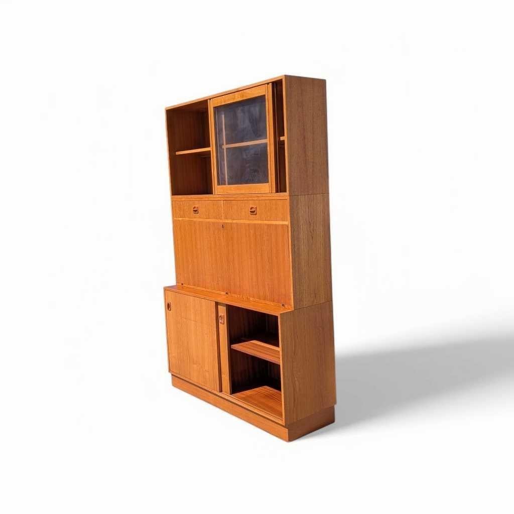 Drop Front Bookcase Desk, Wall Unit, Teak Veneer, Danish Mid Century Modern For Sale 5