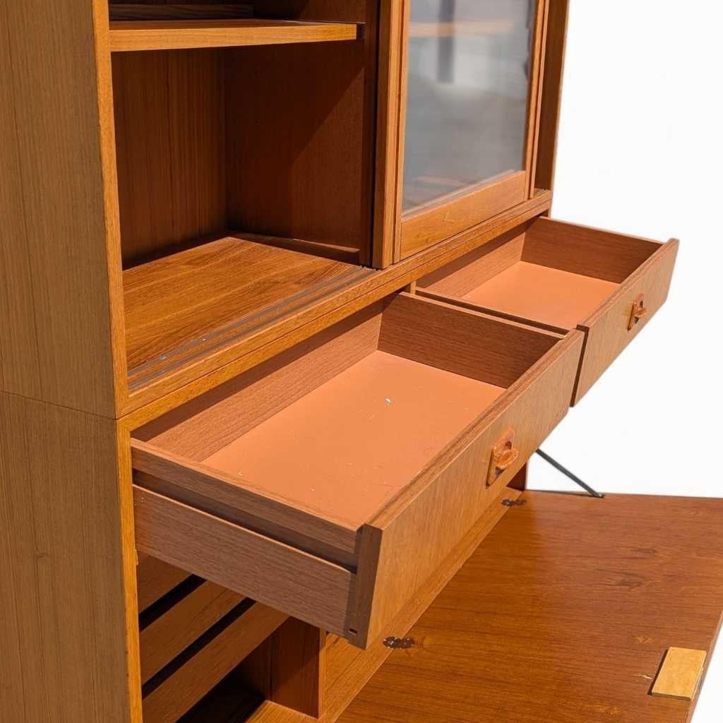 Drop Front Bookcase Desk, Wall Unit, Teak Veneer, Danish Mid Century Modern For Sale 6