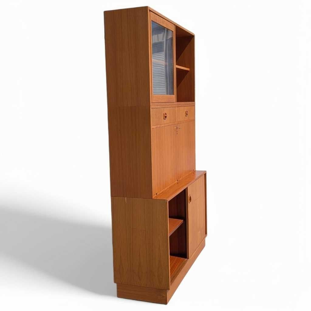 Drop Front Bookcase Desk, Wall Unit, Teak Veneer, Danish Mid Century Modern For Sale 7