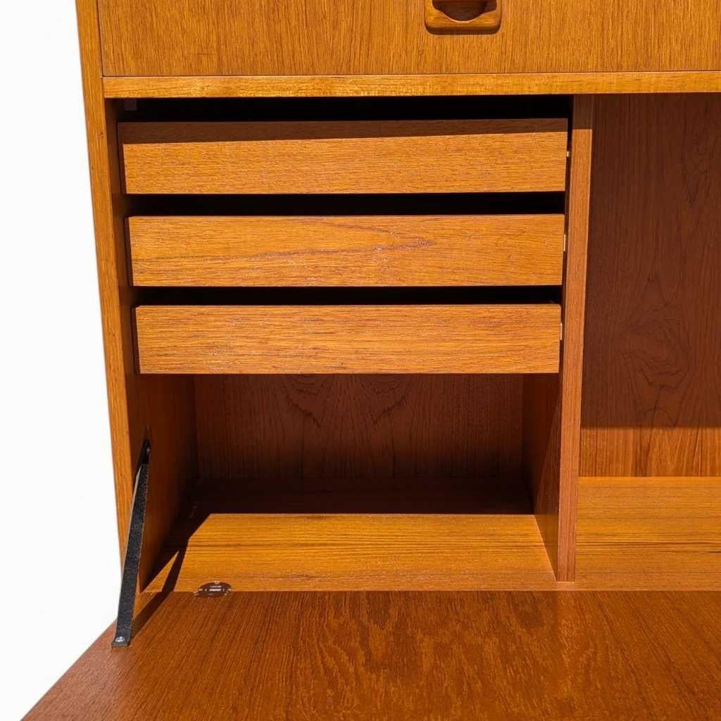 Drop Front Bookcase Desk, Wall Unit, Teak Veneer, Danish Mid Century Modern For Sale 9