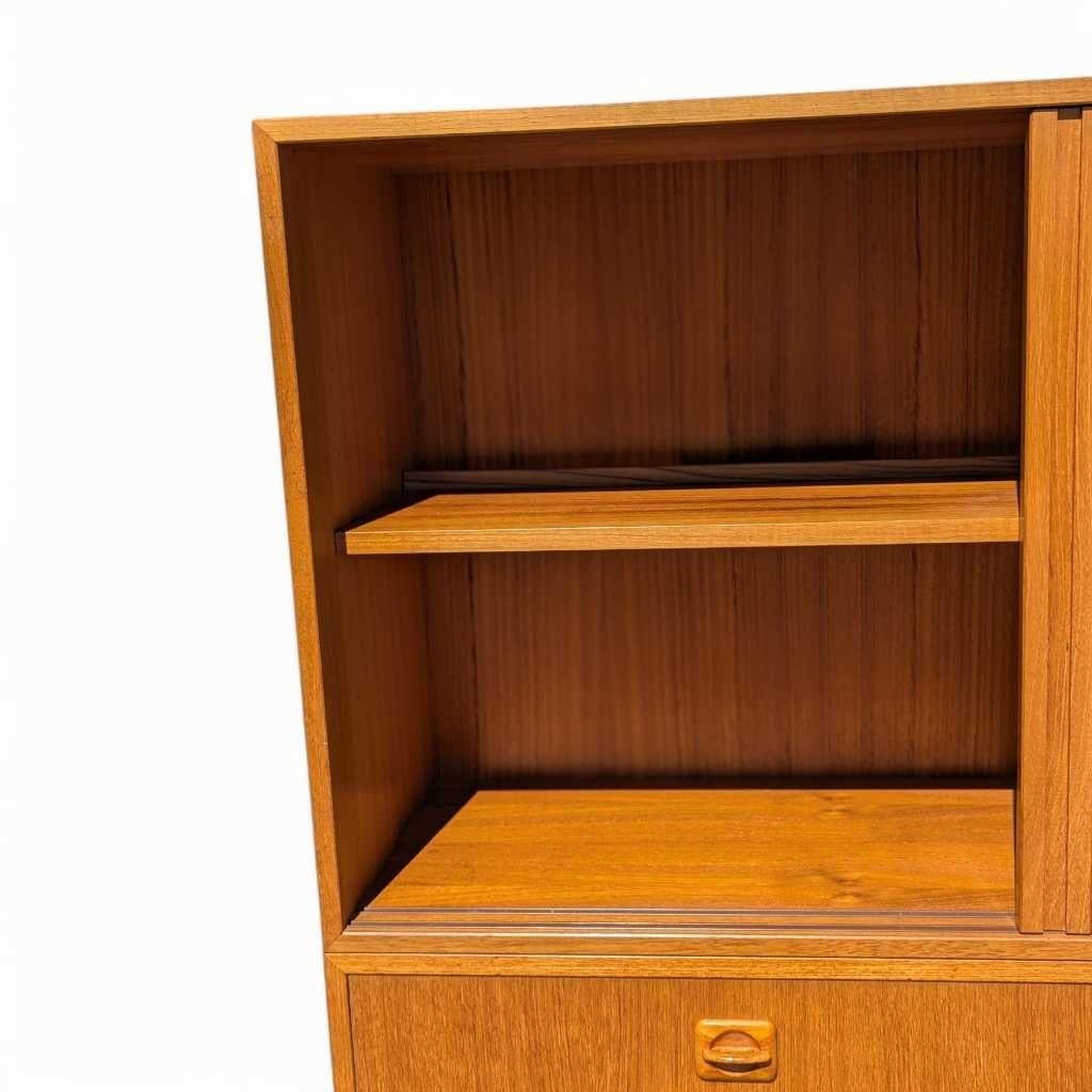 Drop Front Bookcase Desk, Wall Unit, Teak Veneer, Danish Mid Century Modern For Sale 10