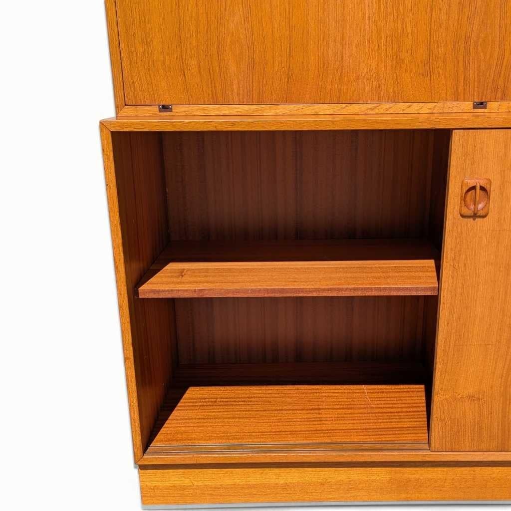Wood Drop Front Bookcase Desk, Wall Unit, Teak Veneer, Danish Mid Century Modern For Sale