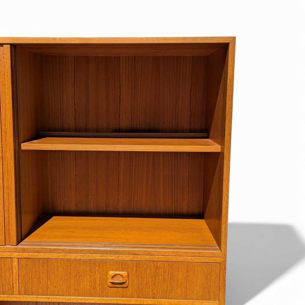 Drop Front Bookcase Desk, Wall Unit, Teak Veneer, Danish Mid Century Modern For Sale 1