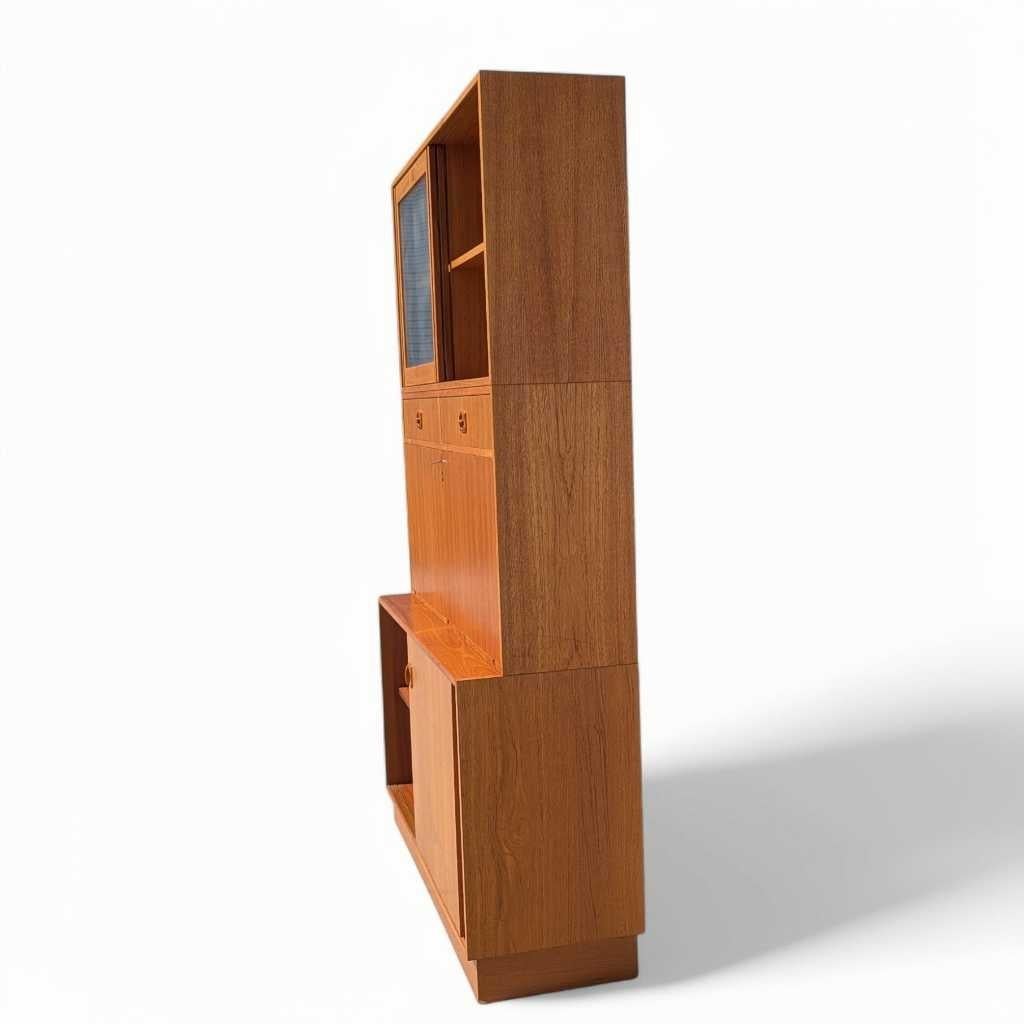 Drop Front Bookcase Desk, Wall Unit, Teak Veneer, Danish Mid Century Modern For Sale 3