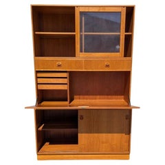 Drop Front Bookcase Desk, Wall Unit, Teak Veneer, Danish Mid Century Modern