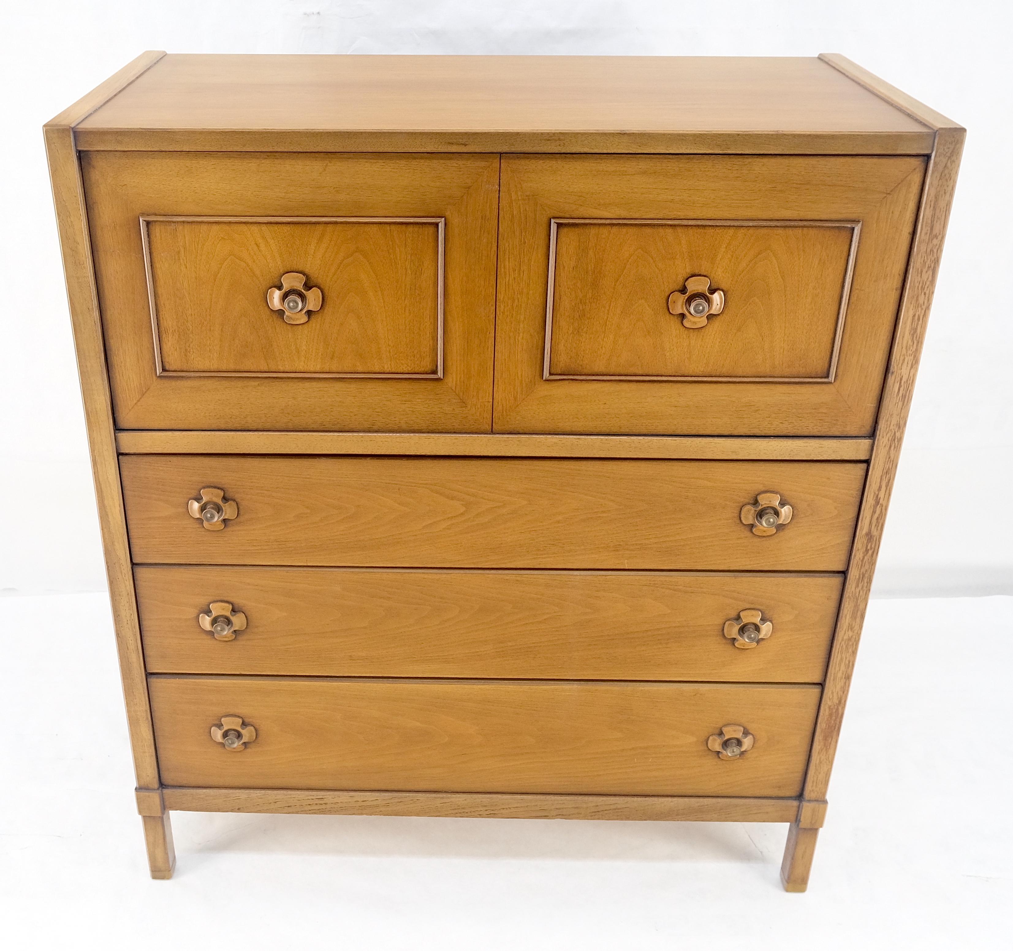 Mid-Century Modern Drop Front Compartment 5 Drawer High Chest 46