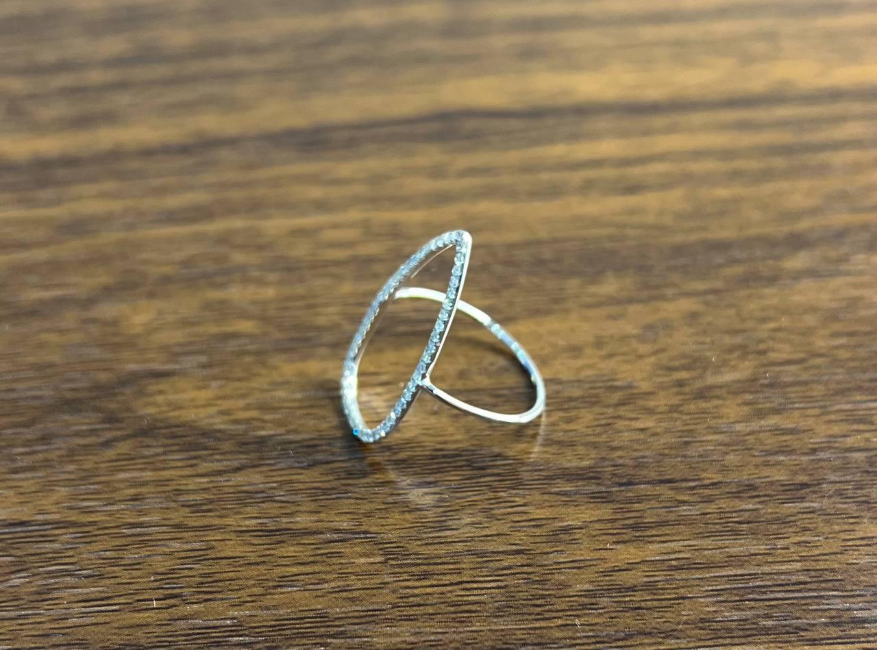 Women's Drop Geometric Minimalist Brilliant Cut White Diamond 14 Karat White Gold Ring For Sale