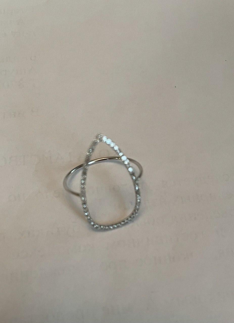 Drop Geometric Minimalist Brilliant Cut White Diamond 14 Karat White Gold Ring For Sale 3