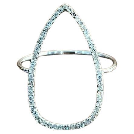 Drop Geometric Minimalist Brilliant Cut White Diamond 14 Karat White Gold Ring For Sale