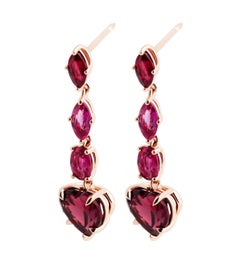 Drop Heart Earrings with Rhodolite & Rubies