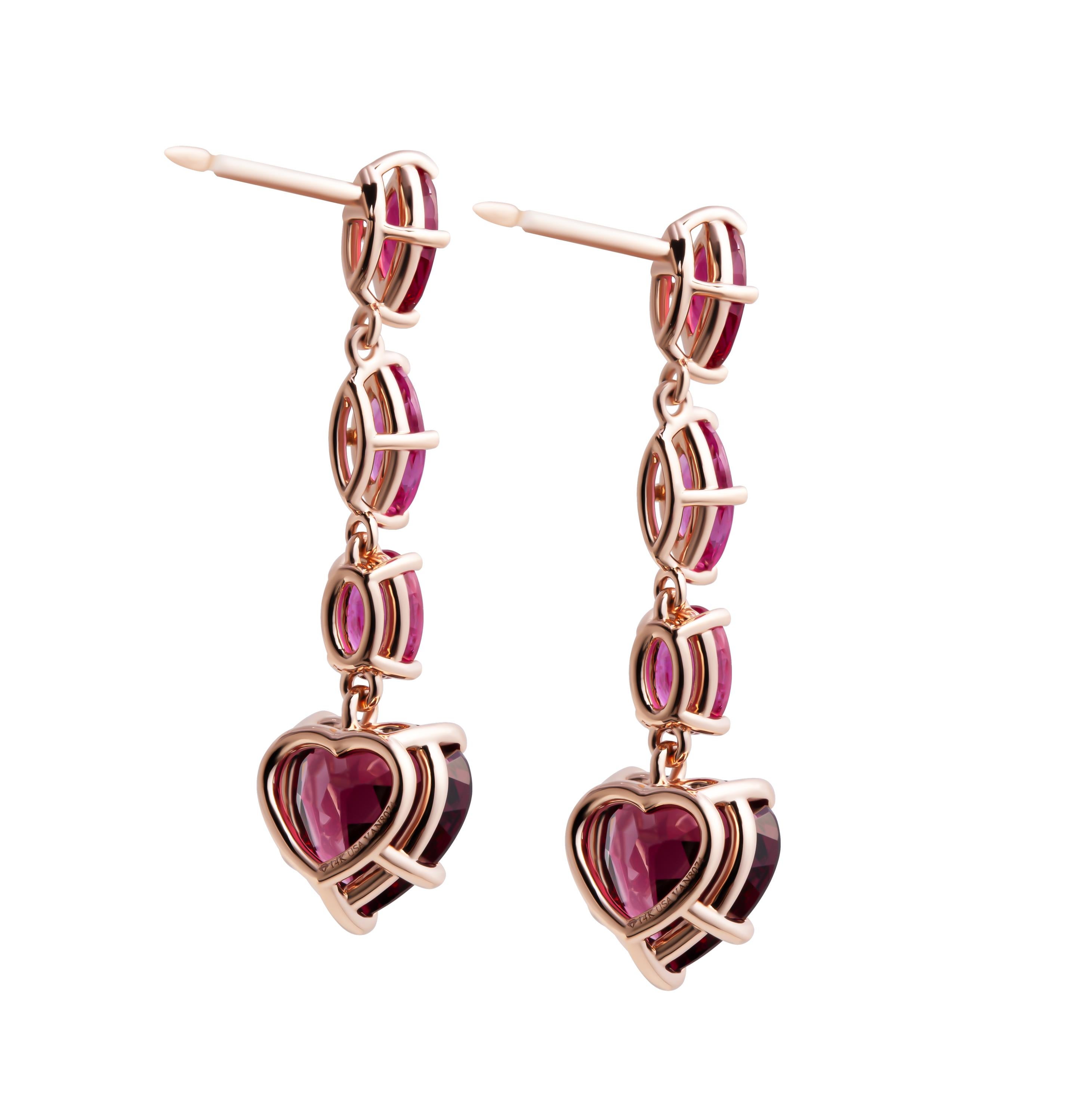 Moderno Orecchini a cuore con rodolite e rubini in vendita
