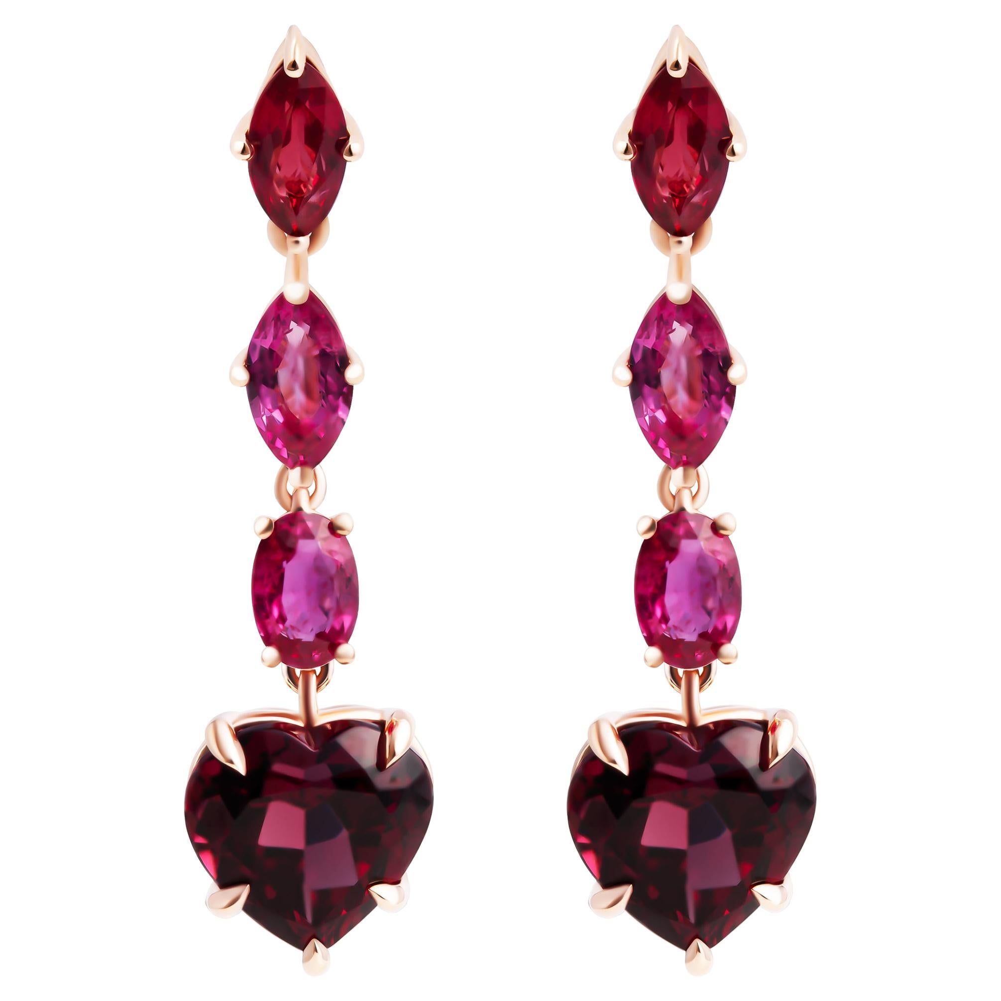 Orecchini a cuore con rodolite e rubini