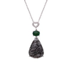 Drop Heart Pendant Necklace in 18Kt White Gold with Diamonds Opale and Quartz