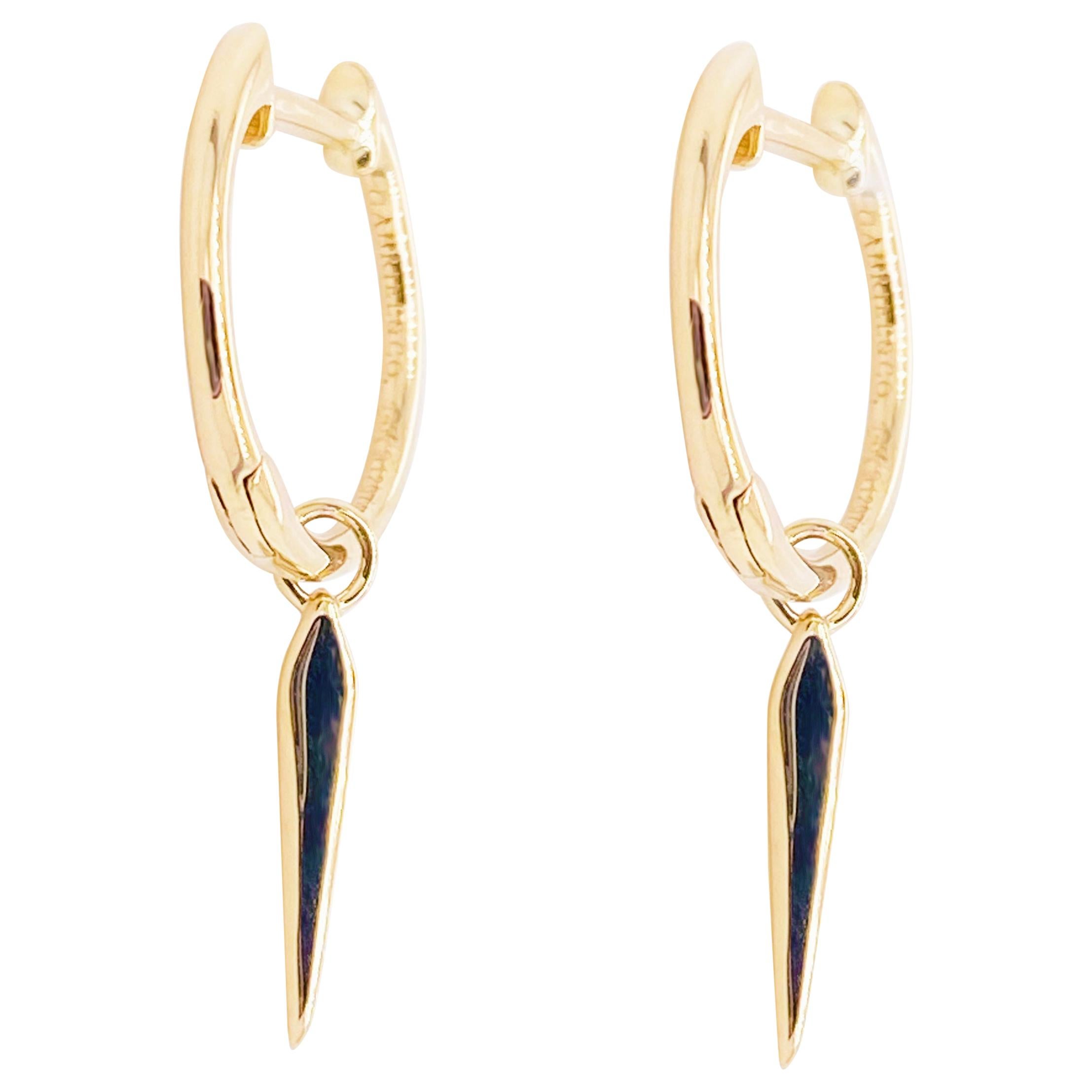 Drop Hoop Earrings, 14 Karat Yellow Gold Huggie Spike Drop, Gabriel EG14093Y4JJJ