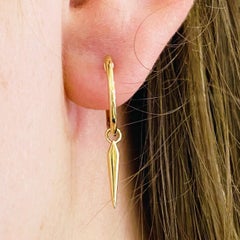 Drop Hoop Spike Huggie Hoop Earrings, 14 Karat Yellow Gold Huggies EG14093