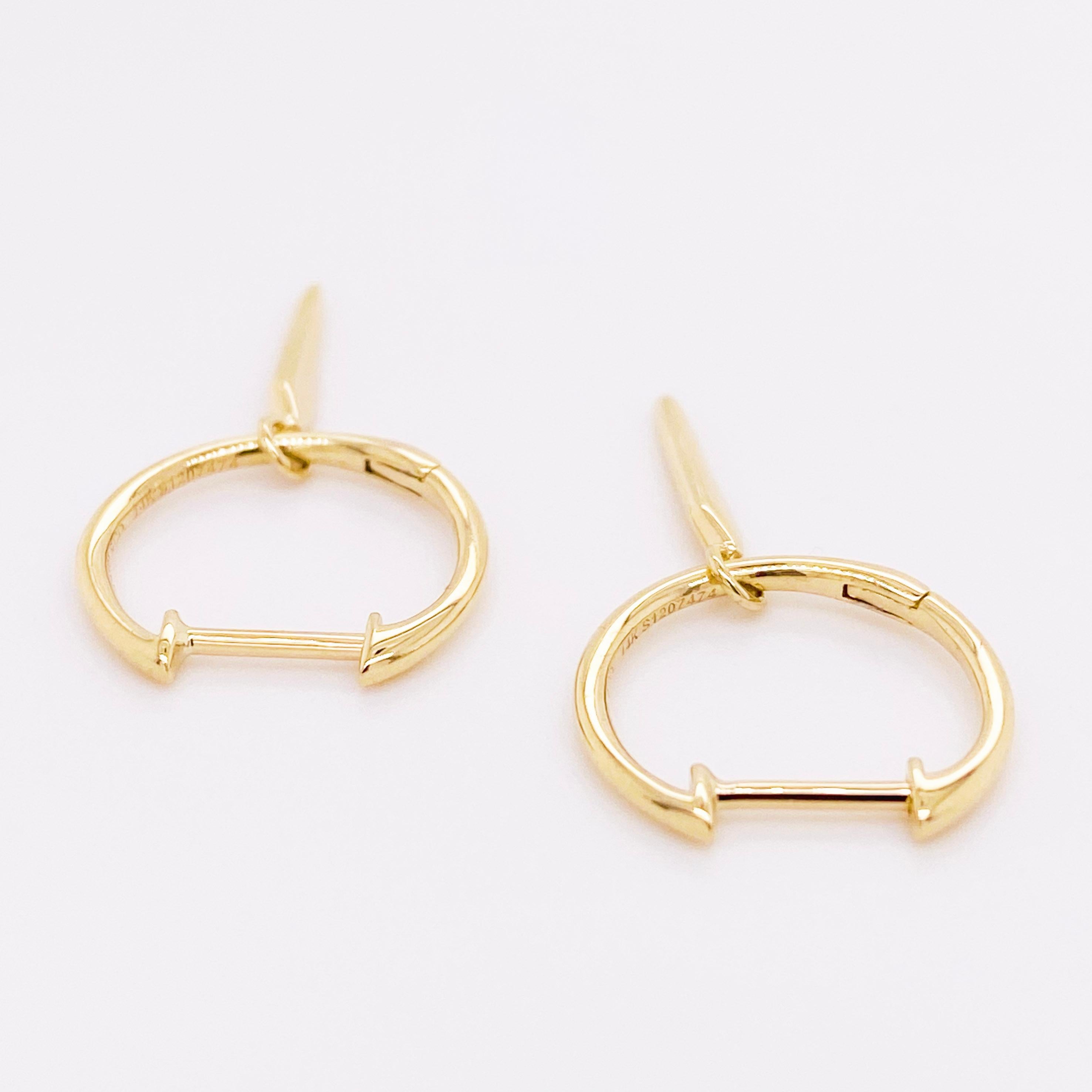 Drop Hoop Earrings, 14 Karat Yellow Gold Huggie Spike Drop, Gabriel EG14093Y4JJJ In New Condition For Sale In Austin, TX