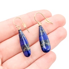 Drop Lapis Lazuli Earrings in 14k Yellow Gold