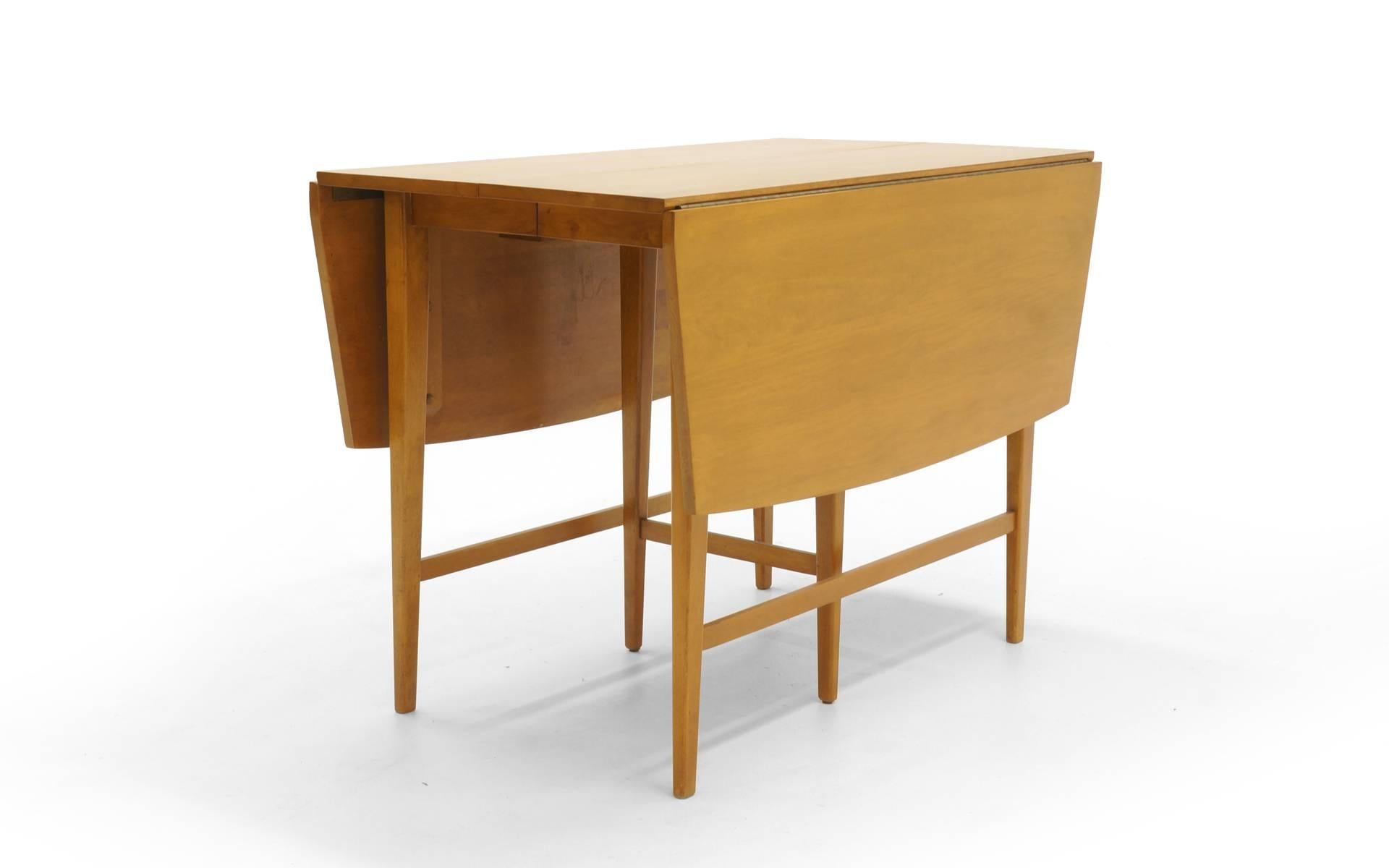 Mid-Century Modern Drop-Leaf Dining Table by Paul McCobb, Expandable with Three Leaves, Solid Maple