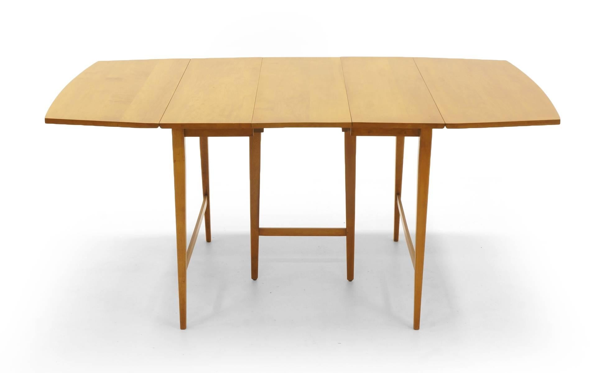 Mid-20th Century Drop-Leaf Dining Table by Paul McCobb, Expandable with Three Leaves, Solid Maple