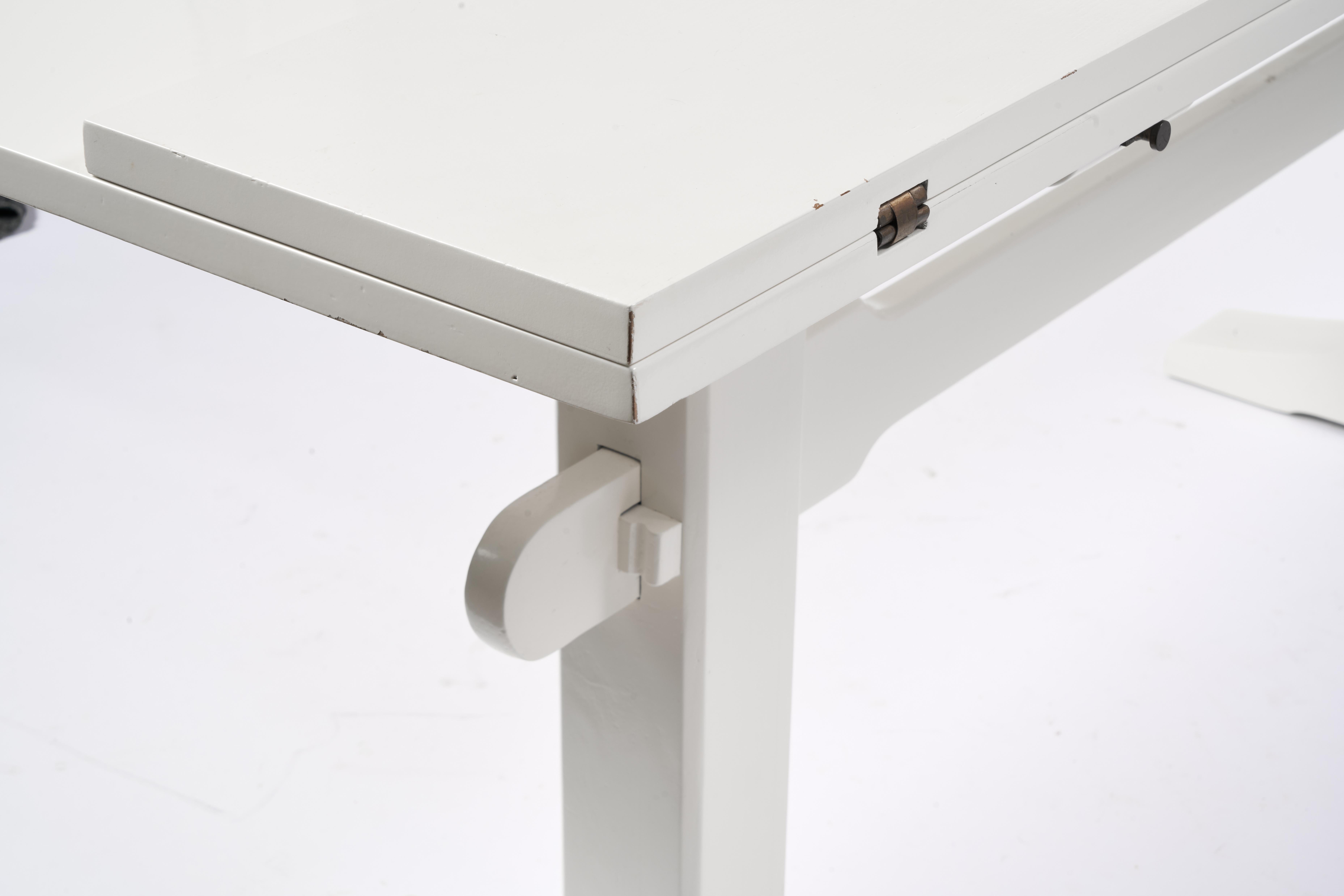 Drop Leaf Library Trestle Table, Cream Lacquer over Solid Oak For Sale 5