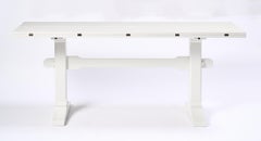 Drop Leaf Library Trestle Table, Cream Lacquer over Solid Oak