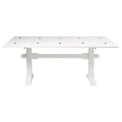 Drop Leaf Library Trestle Table, Cream Lacquer over Solid Oak