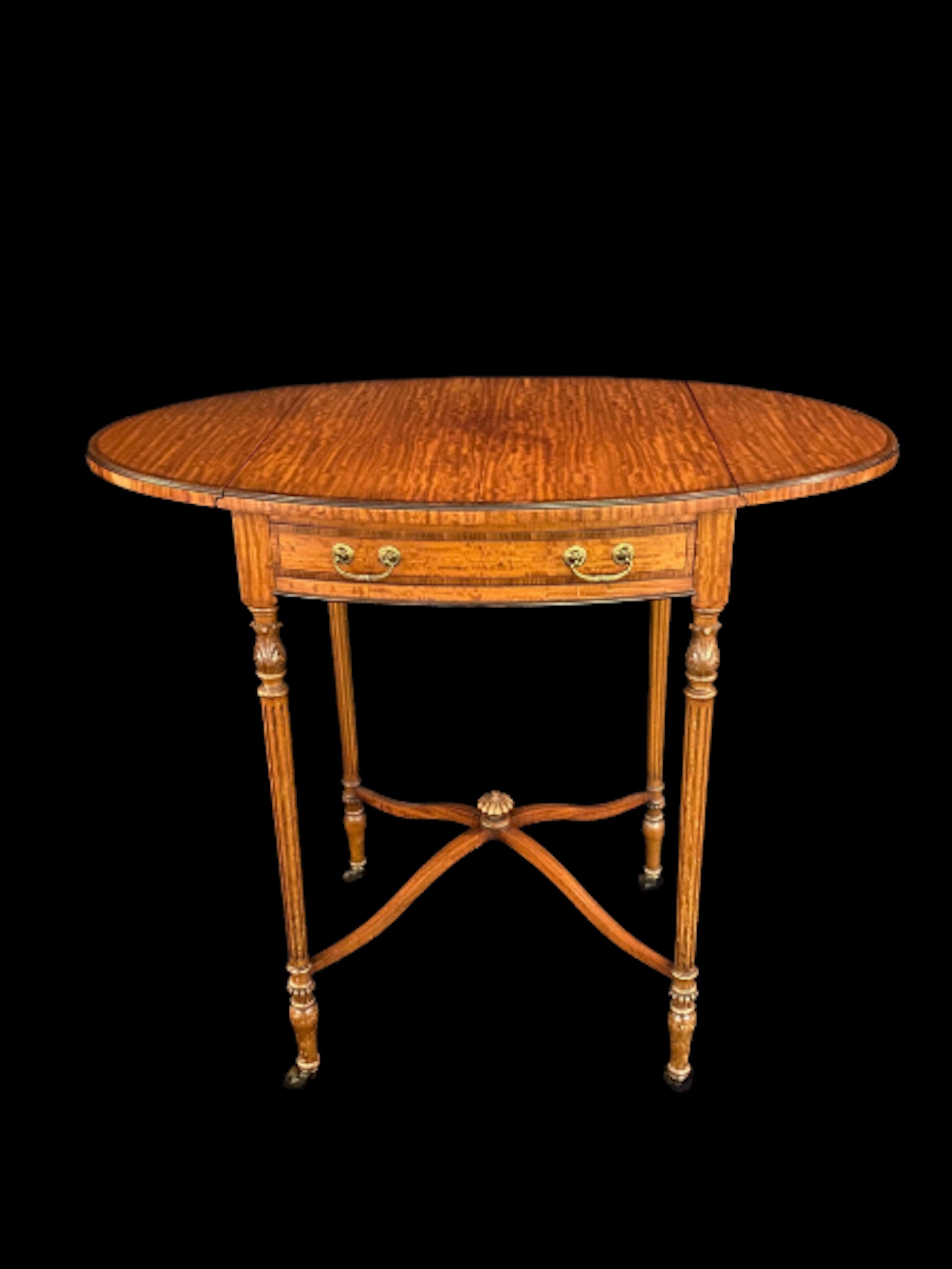 Edwardian Drop Leaf Oval Foldable Satinwood Side Table For Sale