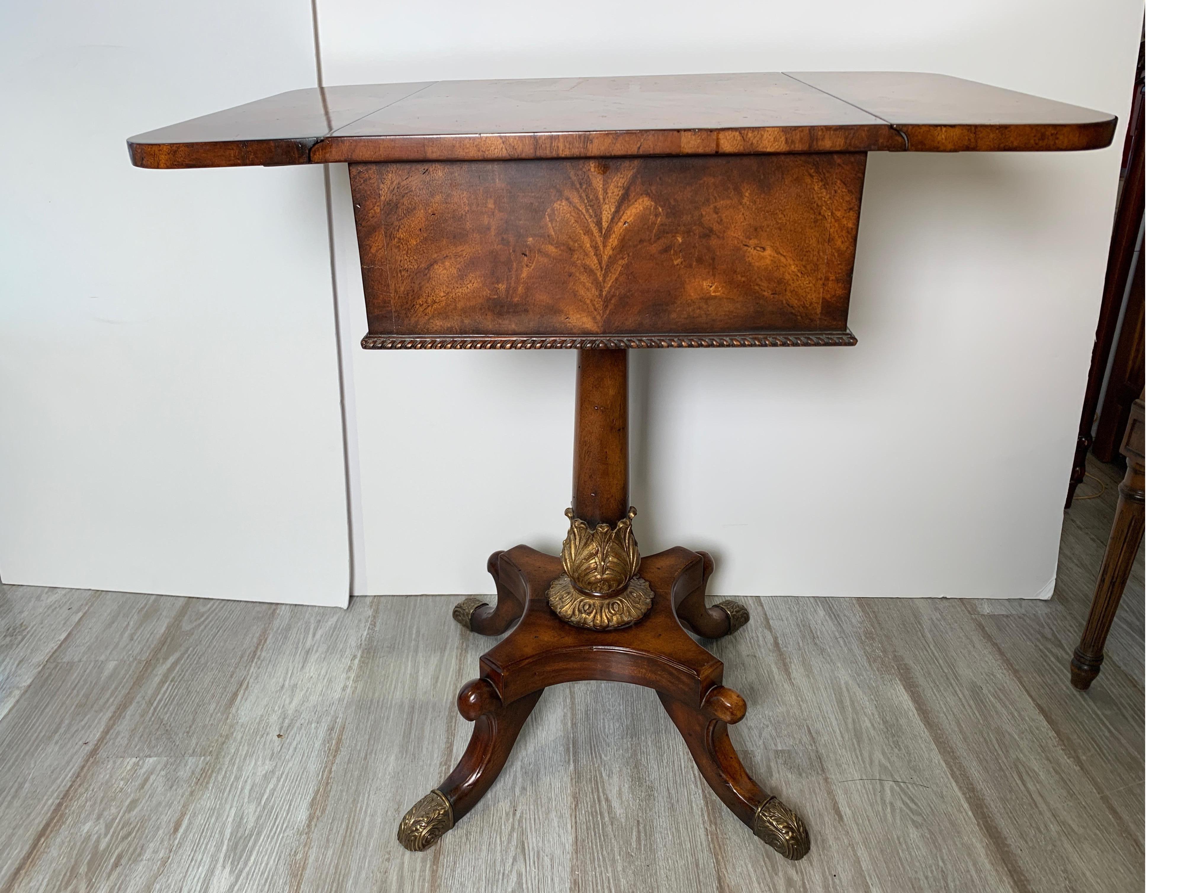 Gilt Drop Leaf Pedestal Table with Drawers by Theodore Alexander