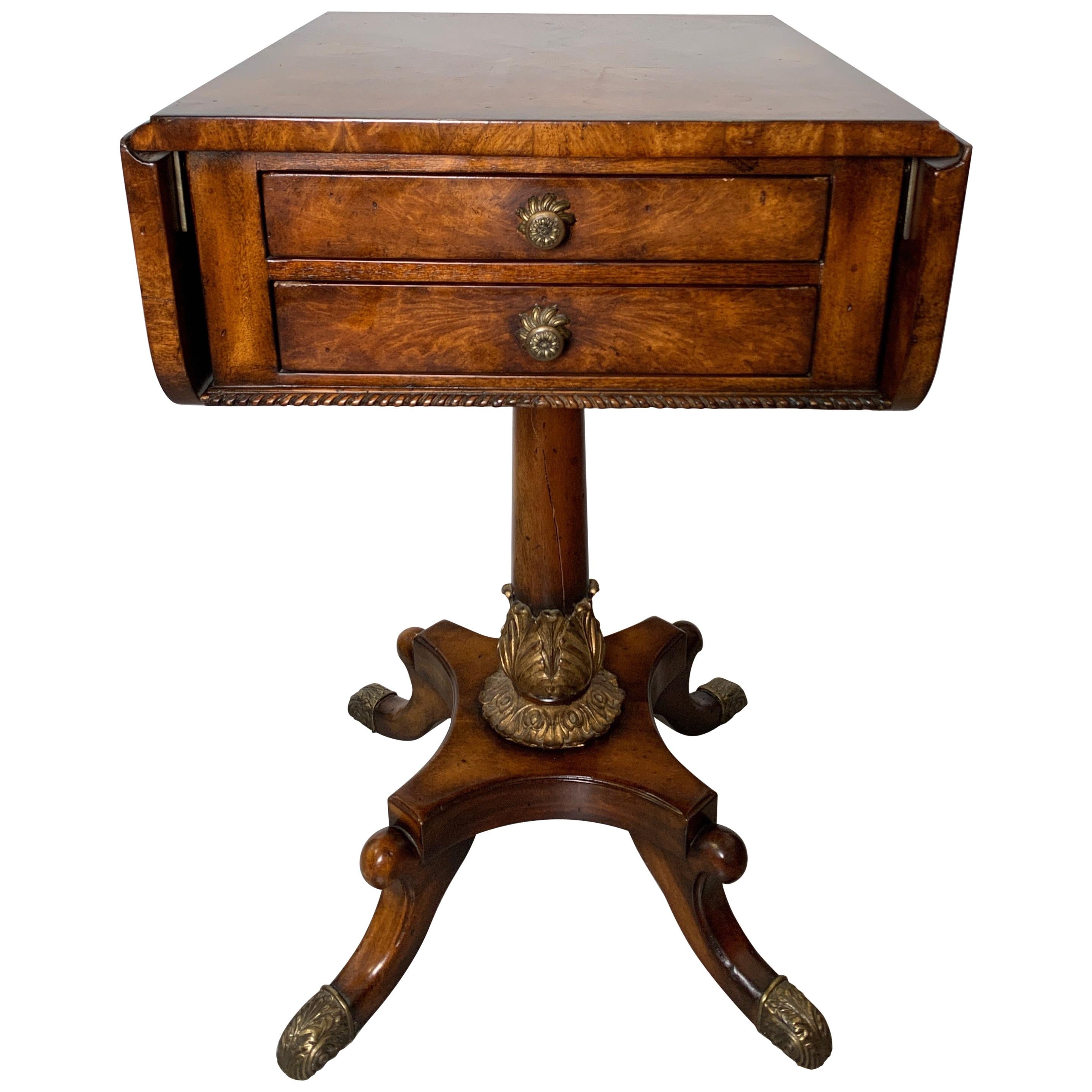 Drop Leaf Pedestal Table with Drawers by Theodore Alexander