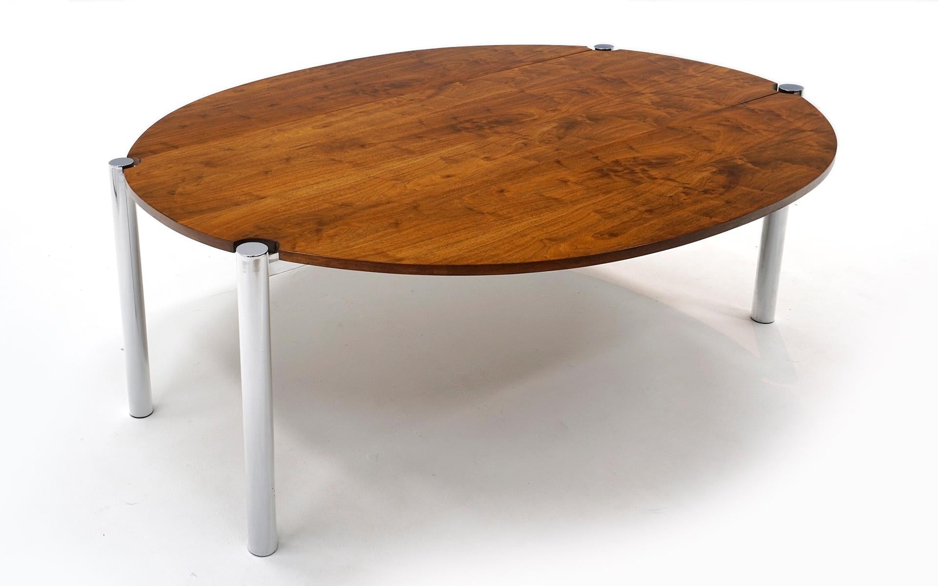 Mid-Century Modern Drop-Leaf Rosewood and Chrome Dining Table Attributed to Milo Baughman