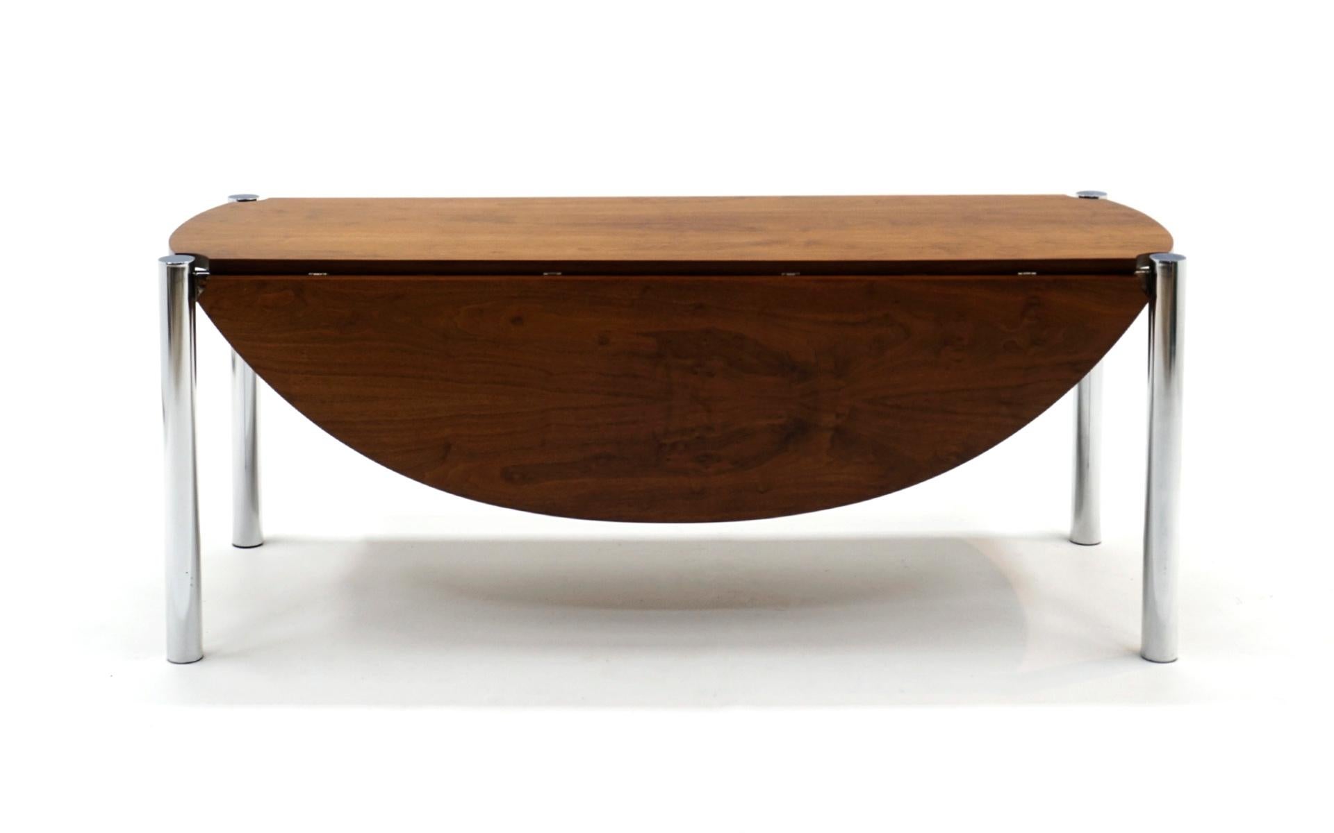 American Drop-Leaf Rosewood and Chrome Dining Table Attributed to Milo Baughman